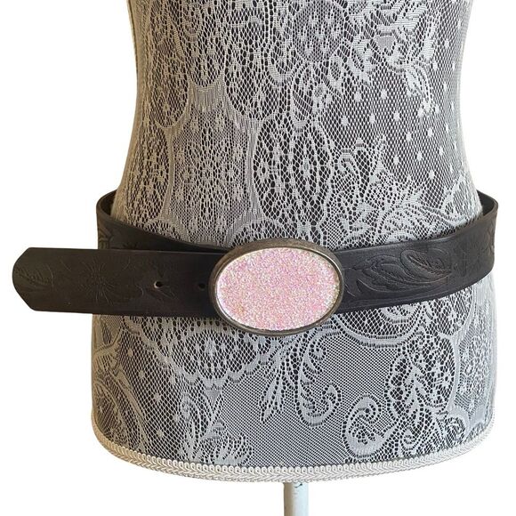 Accessories - Hipwear Floral Tooled Leather Belt With Sparkly Buckle Size Large
